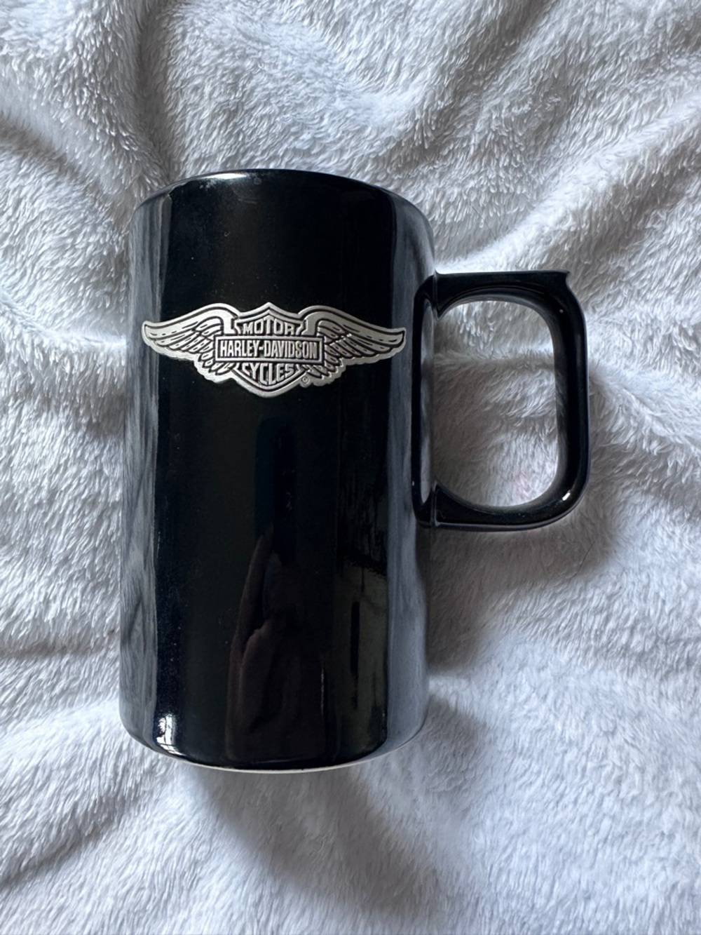 Harley Davidson Coffee Mug Black Pewter Winged Emblem Logo Ceramic Cup 16 Oz.
